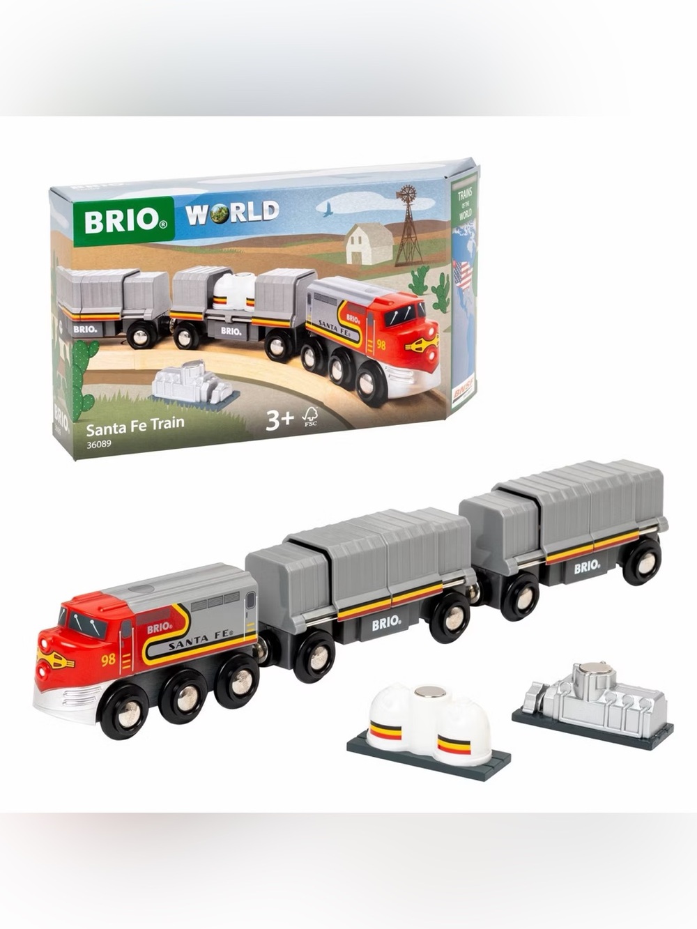 BRIO World Santa Fe Red & Gray Cargo Train - Kids Toy